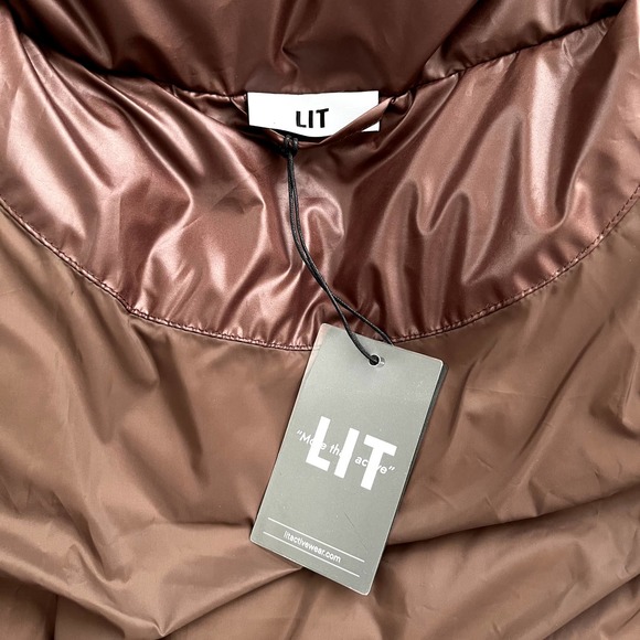 Lit Activewear New High Collar Oversize Loose Down Jacket in Brown Women Size M - Picture 14 of 16
